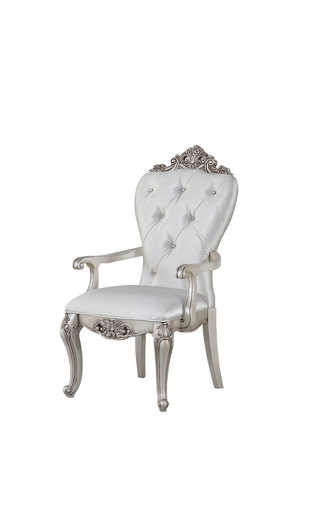 Gorsedd Cream Fabric & Antique White Arm Chair - galleria furniture outlet