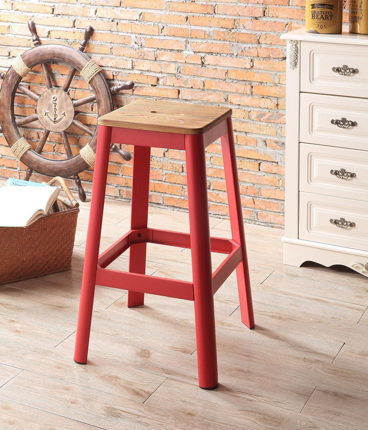 Jacotte Natural & Red Bar Stool (1Pc) - galleria furniture outlet