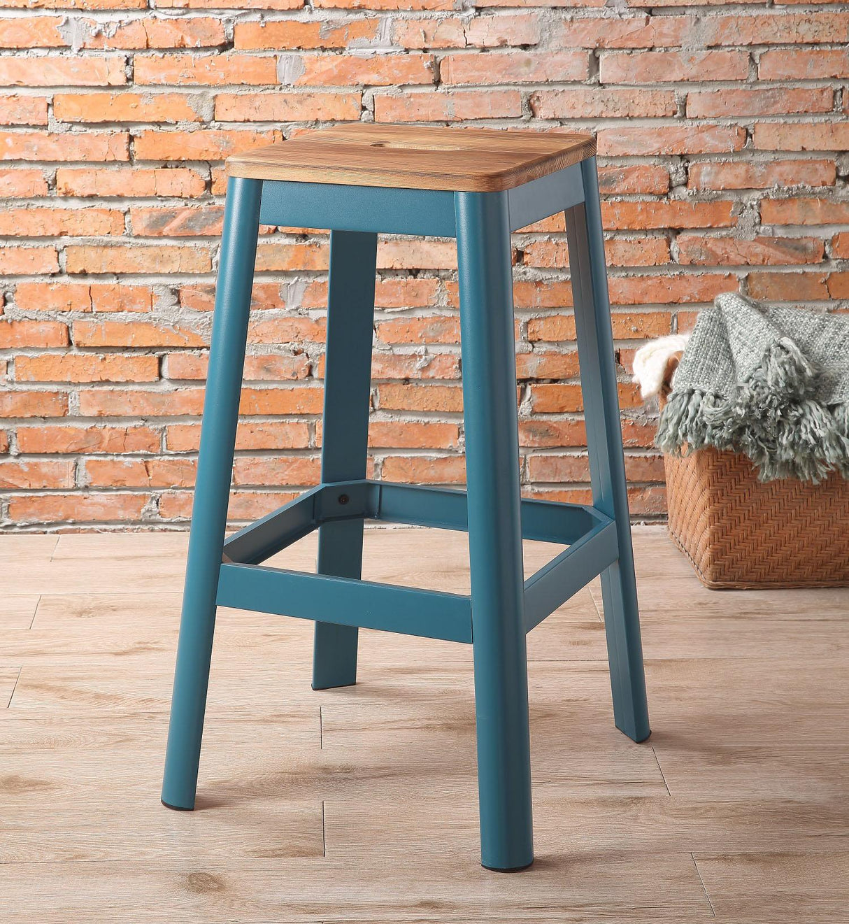 Jacotte Natural & Teal Bar Stool (1Pc) - galleria furniture outlet