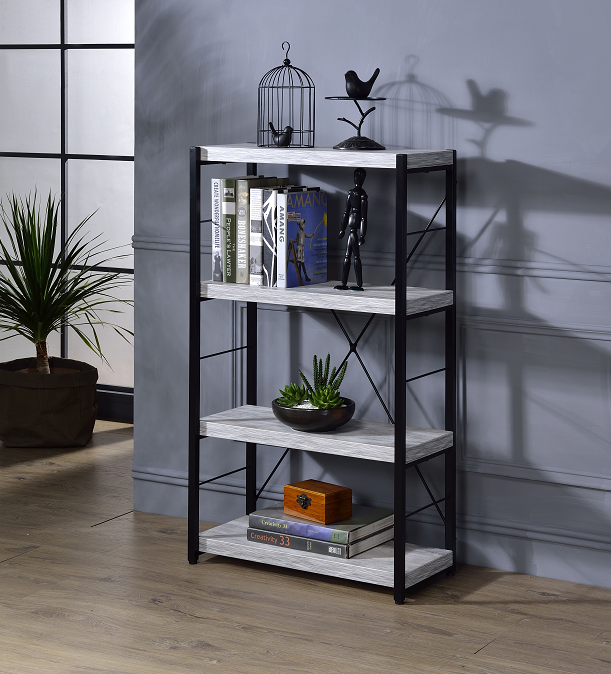 Jurgen Antique White & Black Bookshelf