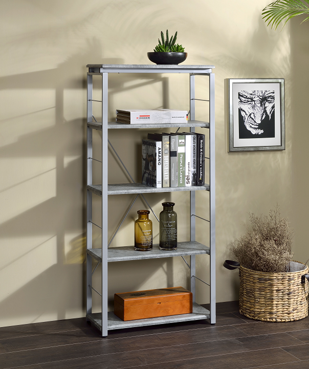 Jurgen Faux Concrete & Silver Bookshelf - galleria furniture outlet
