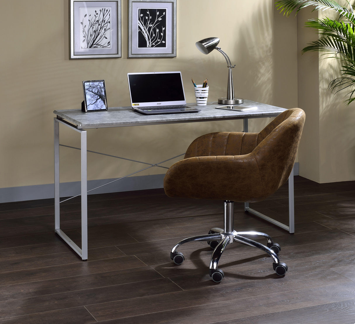 Jurgen Faux Concrete & Silver Desk - galleria furniture outlet