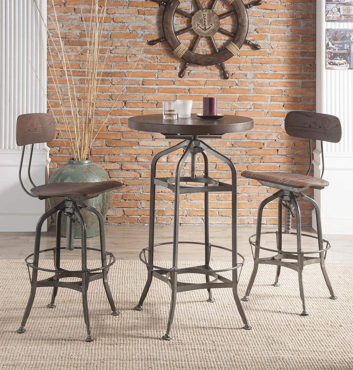 Kaeso Walnut & Gunmetal Bar Table - galleria furniture outlet