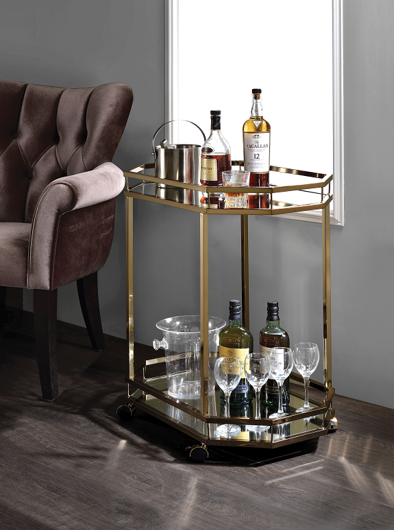 Lacole Champagne & Mirror Serving Cart - galleria furniture outlet
