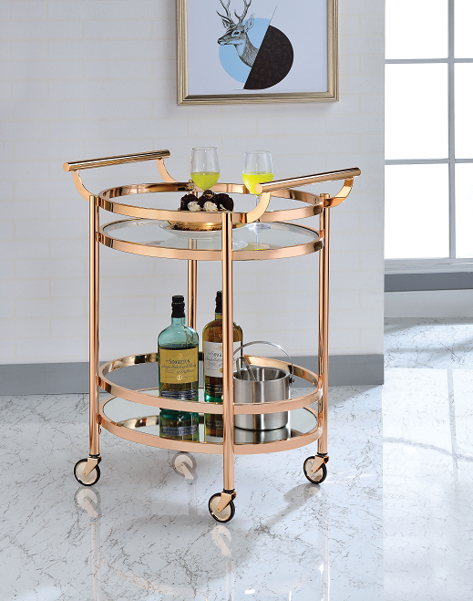 Lakelyn Rose Gold & Clear Glass Serving Cart - galleria furniture outlet