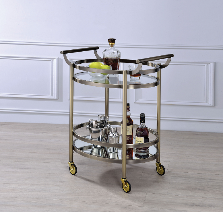Lakelyn Brushed Bronze & Clear Glass Serving Cart - galleria furniture outlet
