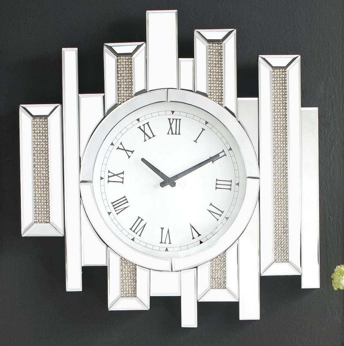 Lavina Mirrored & Faux Diamonds Wall Clock - galleria furniture outlet
