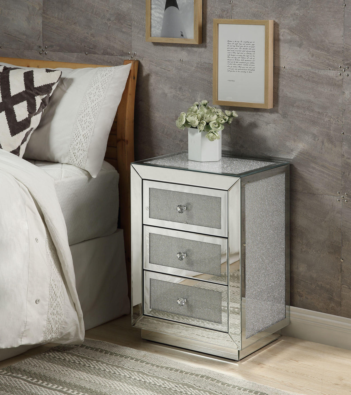 Lavina Mirrored & Faux Diamonds Accent Table - galleria furniture outlet