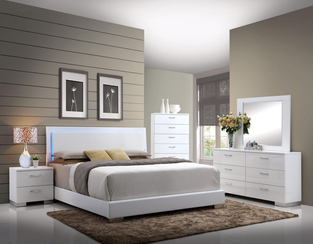 Lorimar White PU & Chrome Leg Queen Bed - galleria furniture outlet