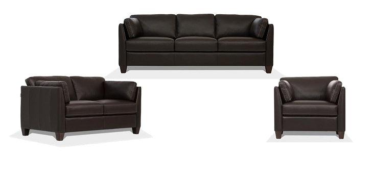 Matias Chocolate Leather 3-Piece Living Room Set - galleria furniture outlet