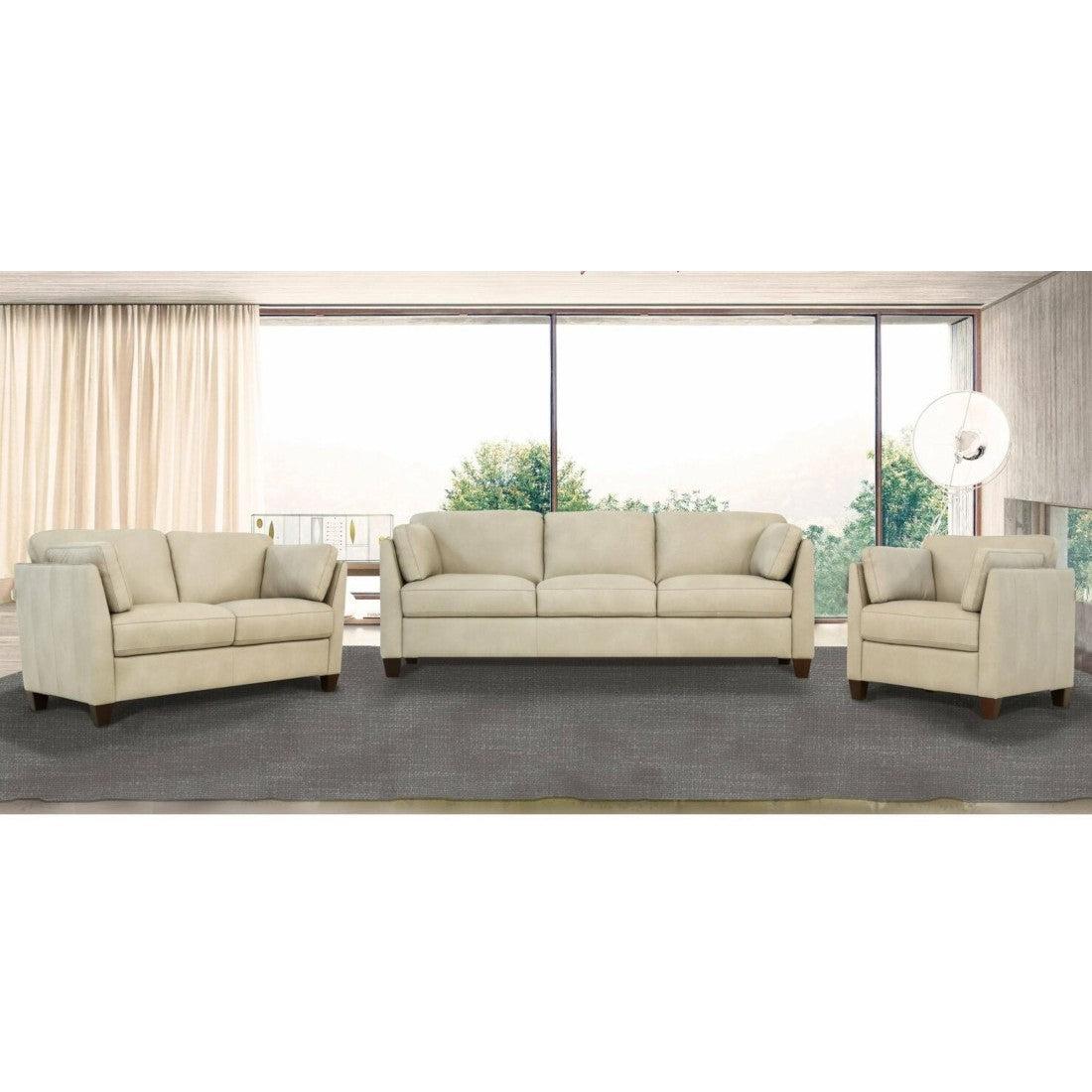 Matias Dusty White Leather 3-Piece Living Room Set - galleria furniture outlet
