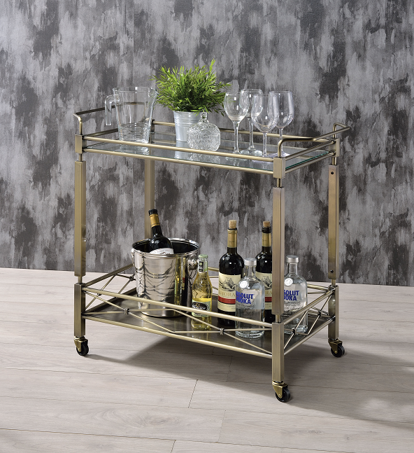 Matiesen Antique Gold & Clear Glass Serving Cart - galleria furniture outlet