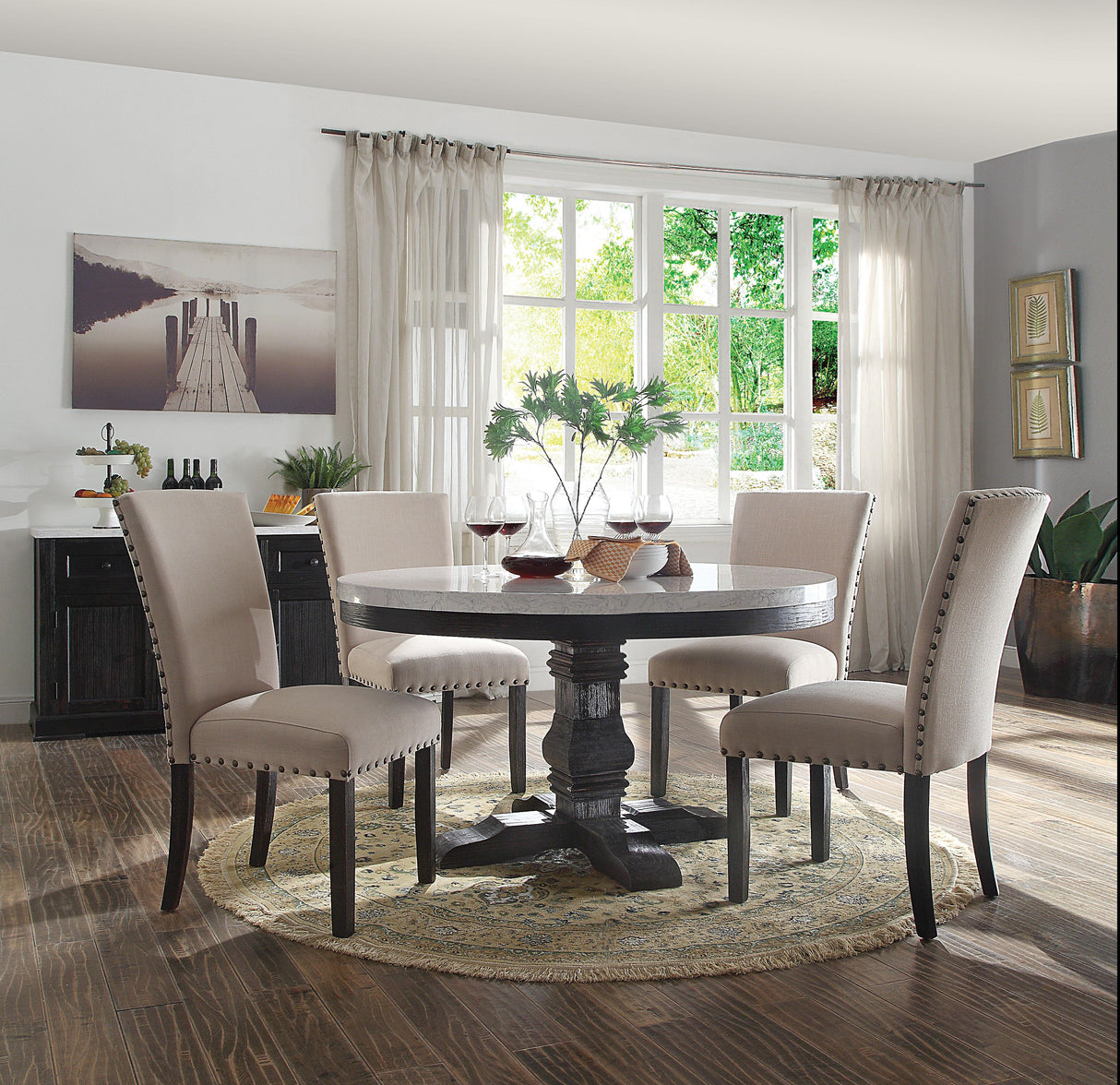 Nolan White Marble & Salvage Dark Oak Dining Table - galleria furniture outlet