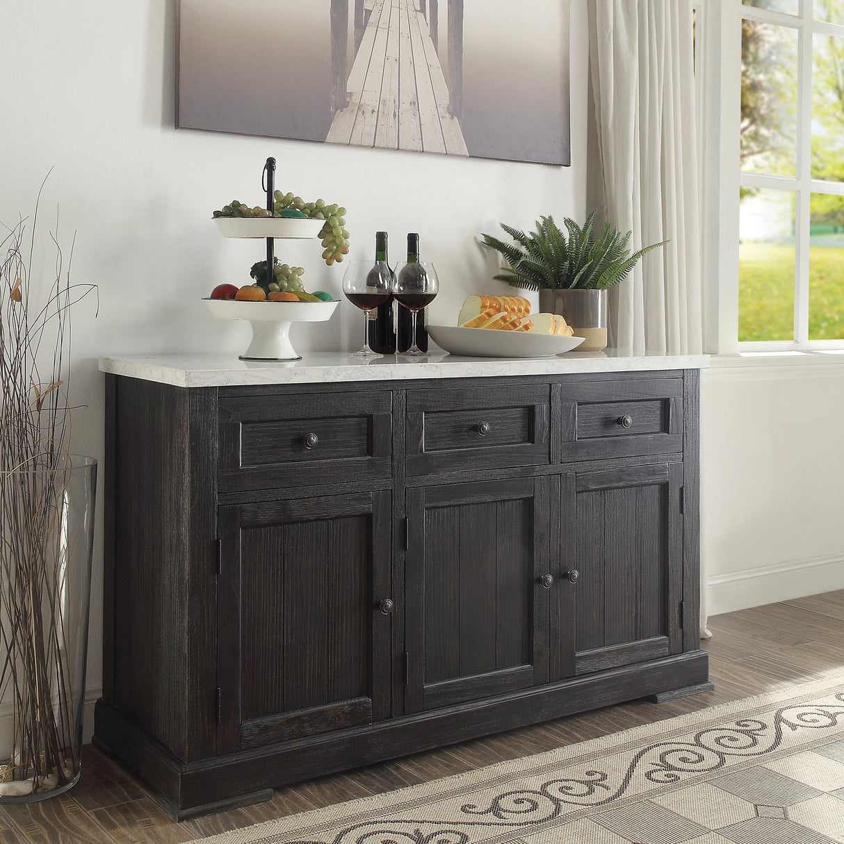 Nolan White Marble & Salvage Dark Oak Server - galleria furniture outlet