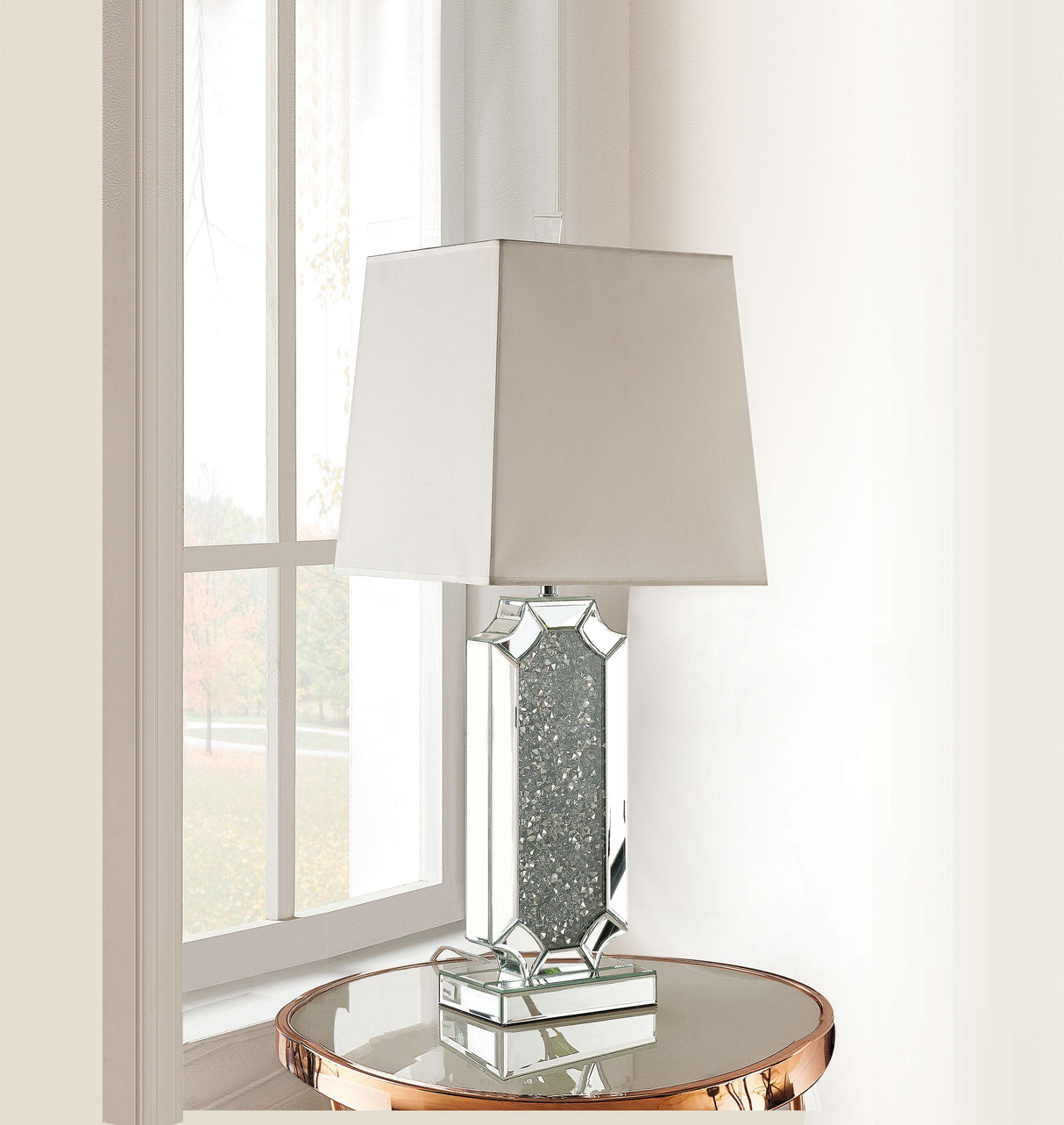 Noralie Mirrored & Faux Diamonds Table Lamp - galleria furniture outlet
