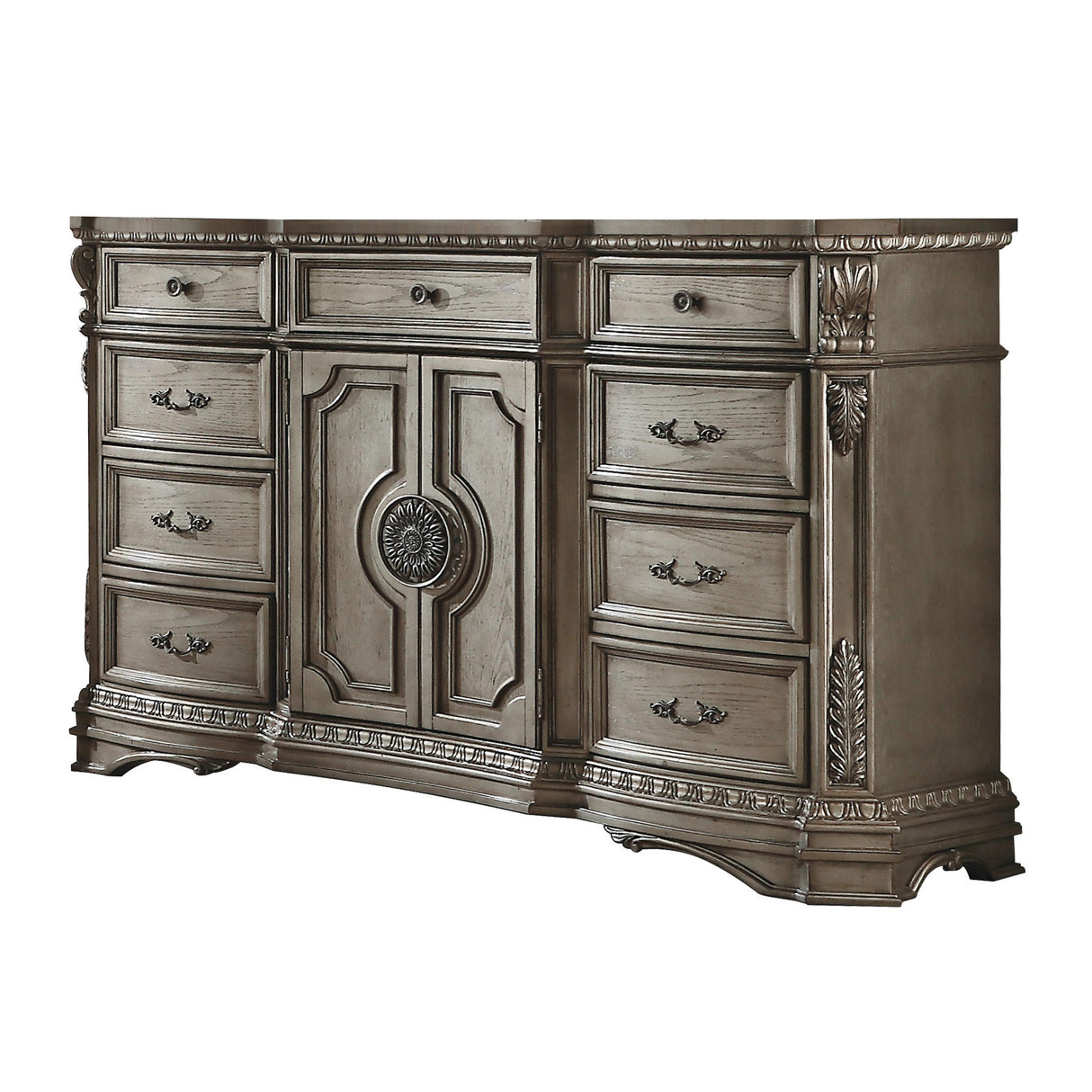 Northville Antique Silver Dresser (WOOD TOP) - galleria furniture outlet