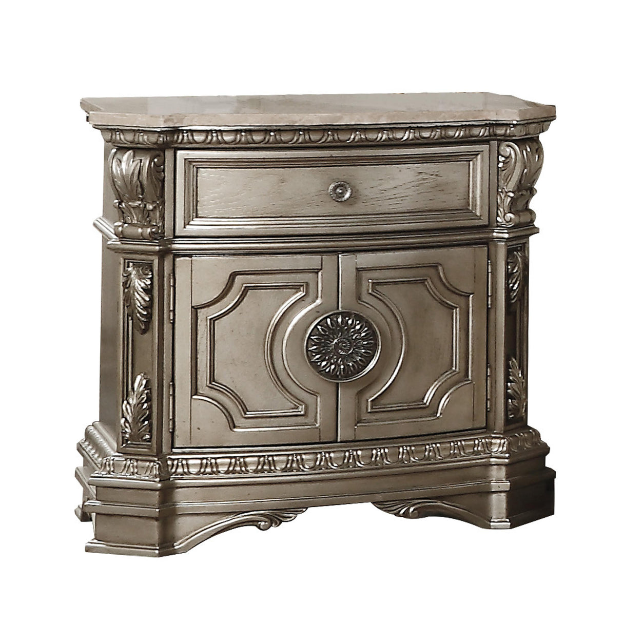 Northville Antique Silver Nightstand (MARBLE TOP) - galleria furniture outlet