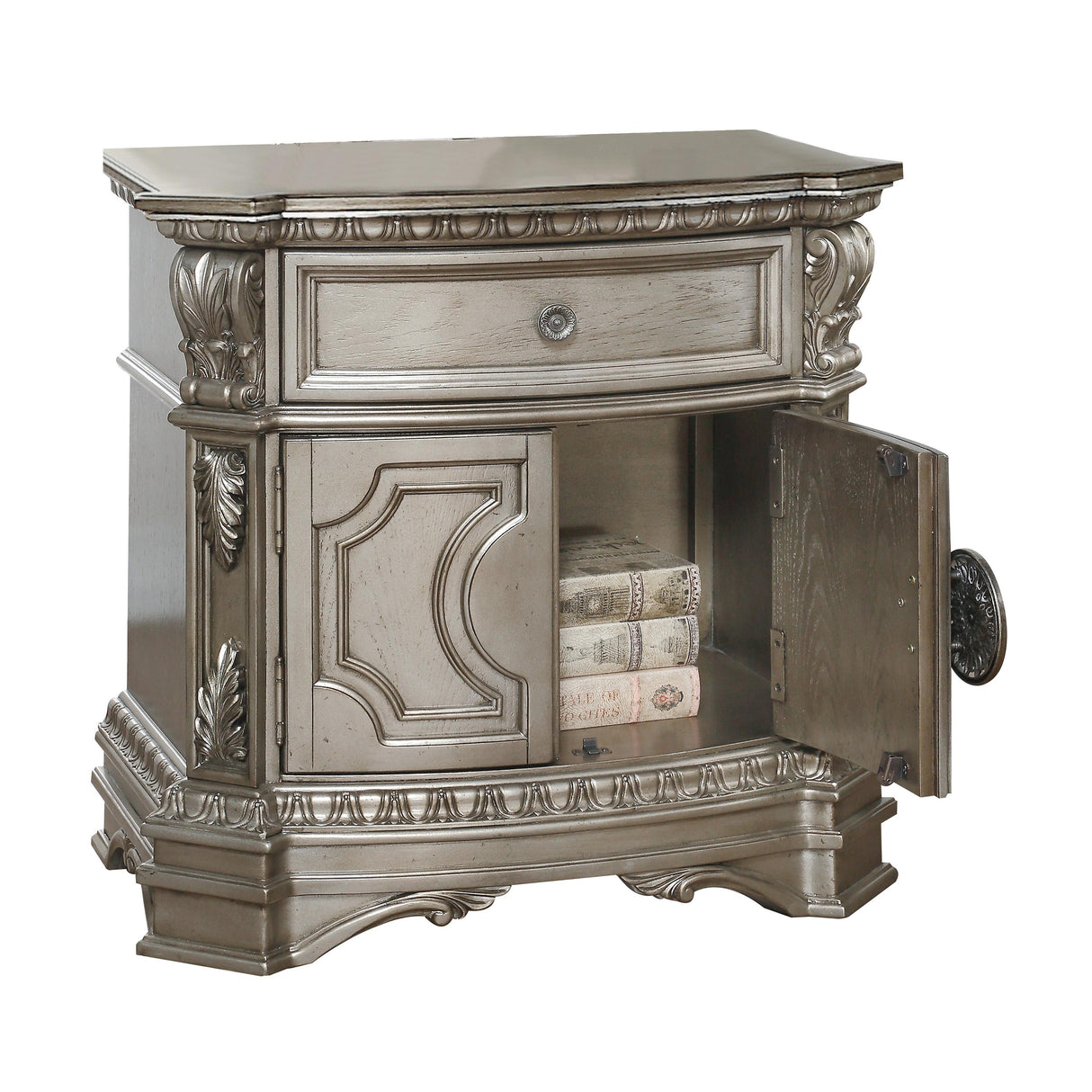 Northville Antique Silver Nightstand (WOOD TOP) - galleria furniture outlet