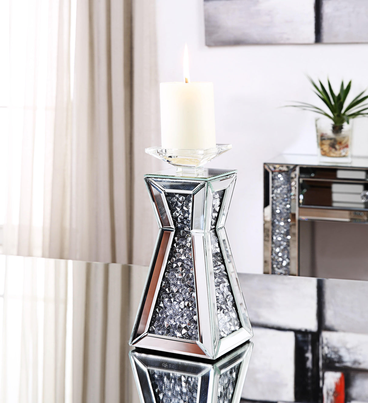 Nowles Mirrored & Faux Stones Accent Candleholder - galleria furniture outlet