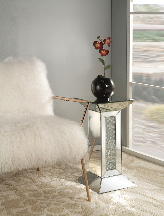 Nysa Mirrored & Faux Crystals Pedestal Stand - galleria furniture outlet