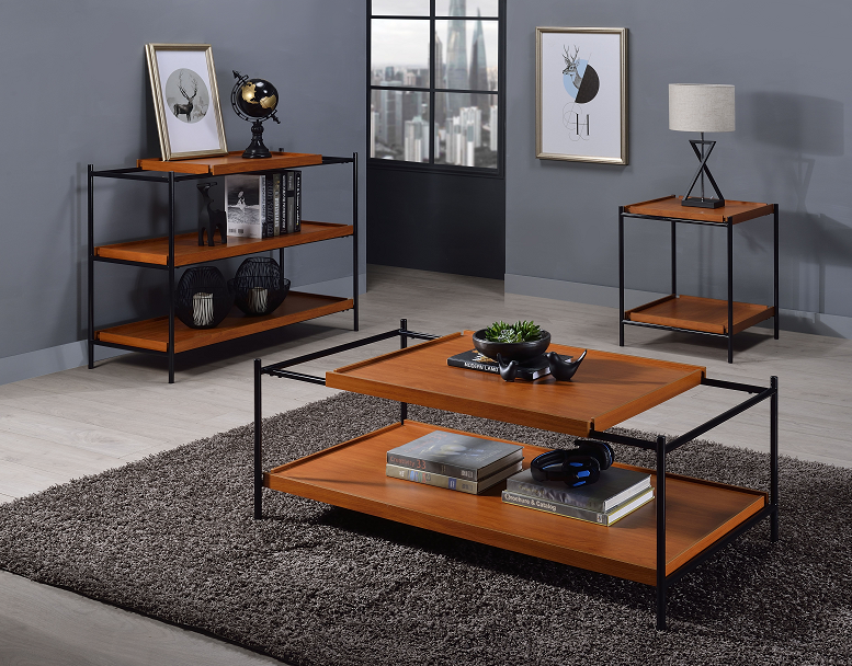 Oaken Honey Oak & Black Coffee Table - galleria furniture outlet