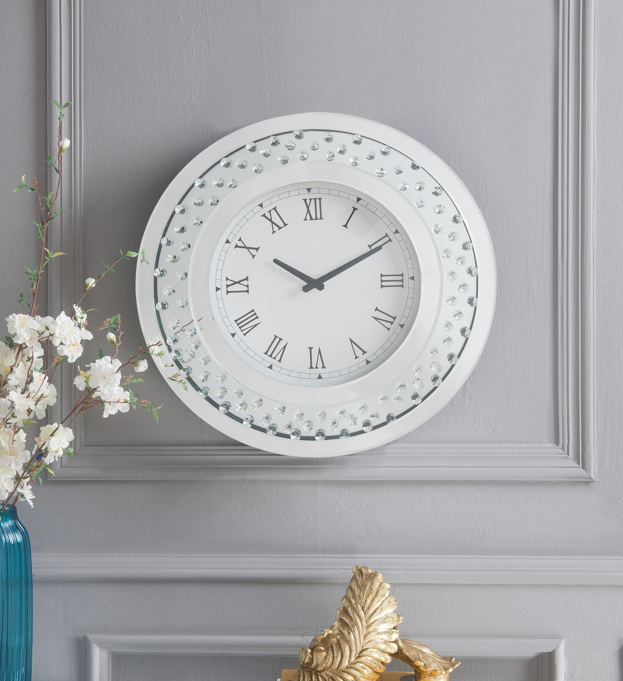 Nysa Mirrored & Faux Crystals Wall Clock - galleria furniture outlet