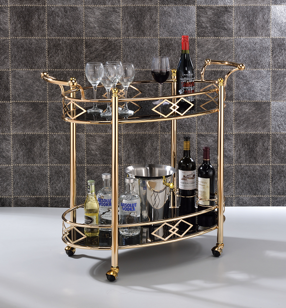 Ottesen Gold & Black Glass Serving Cart - galleria furniture outlet
