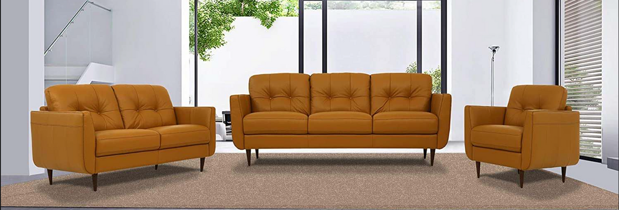 Radwan Pesto Camel Leather 3-Piece Living Room Set - galleria furniture outlet