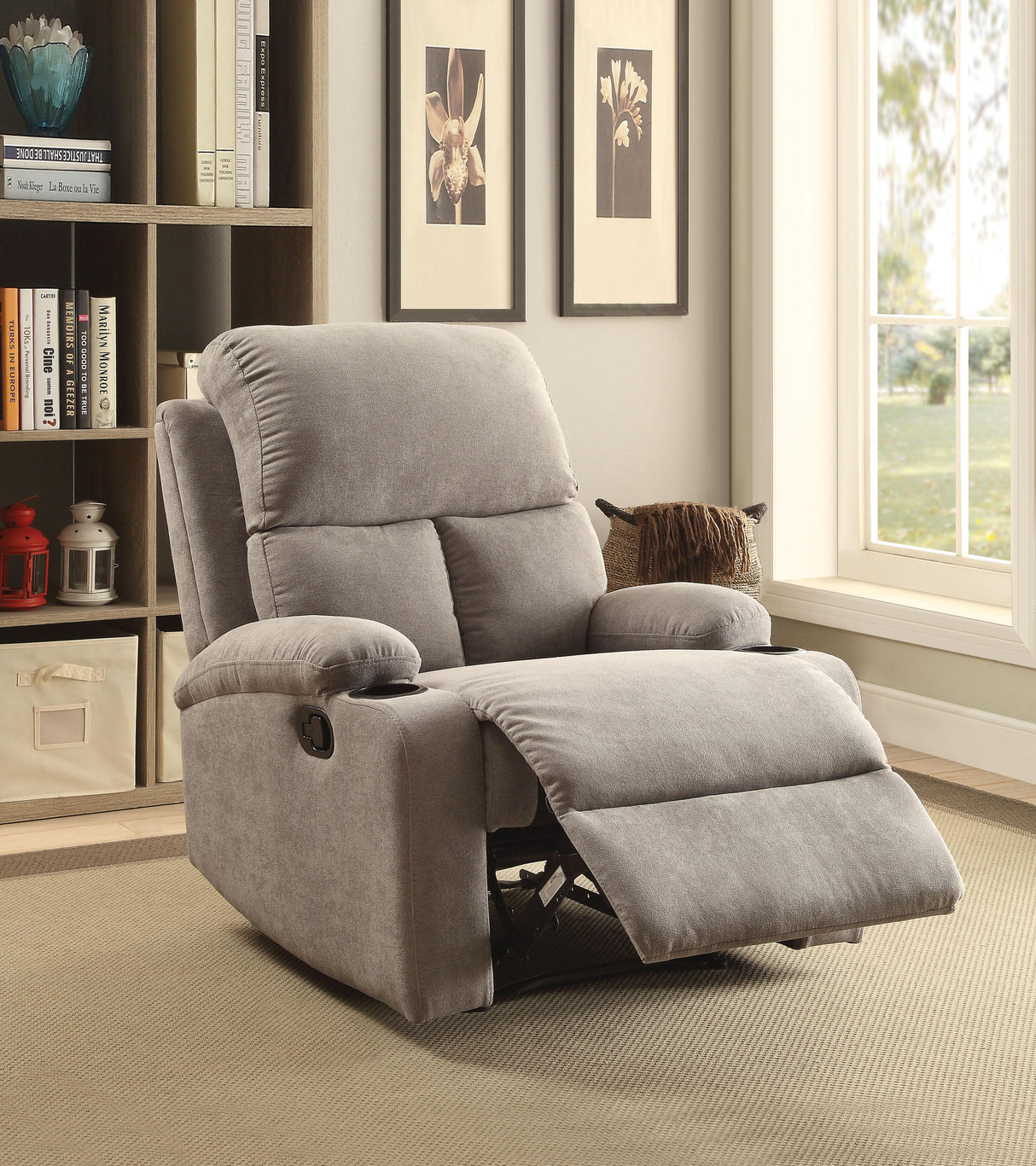 Rosia Gray Velvet Recliner (Motion) - galleria furniture outlet