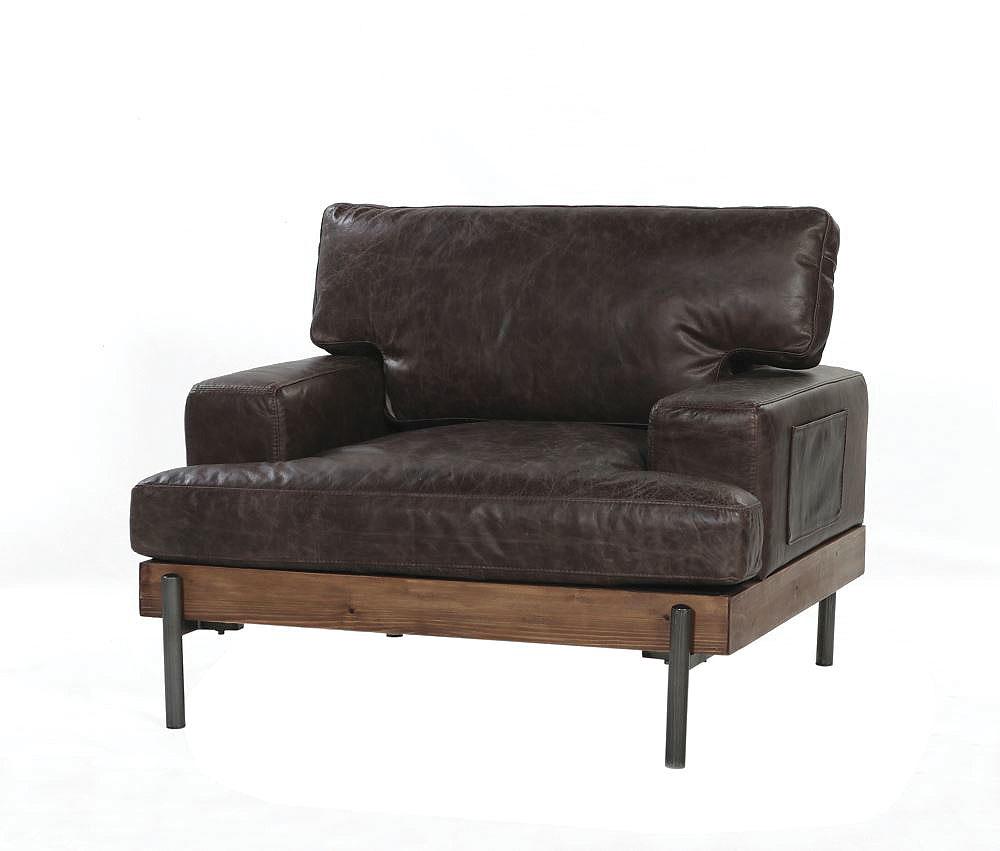Silchester Oak & Distress Chocolate Top Grain Leather Chair - galleria furniture outlet
