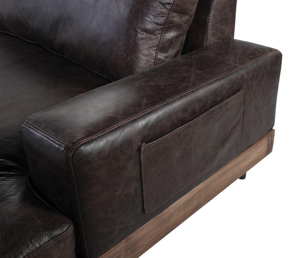 Silchester Oak & Distress Chocolate Top Grain Leather Sofa - galleria furniture outlet