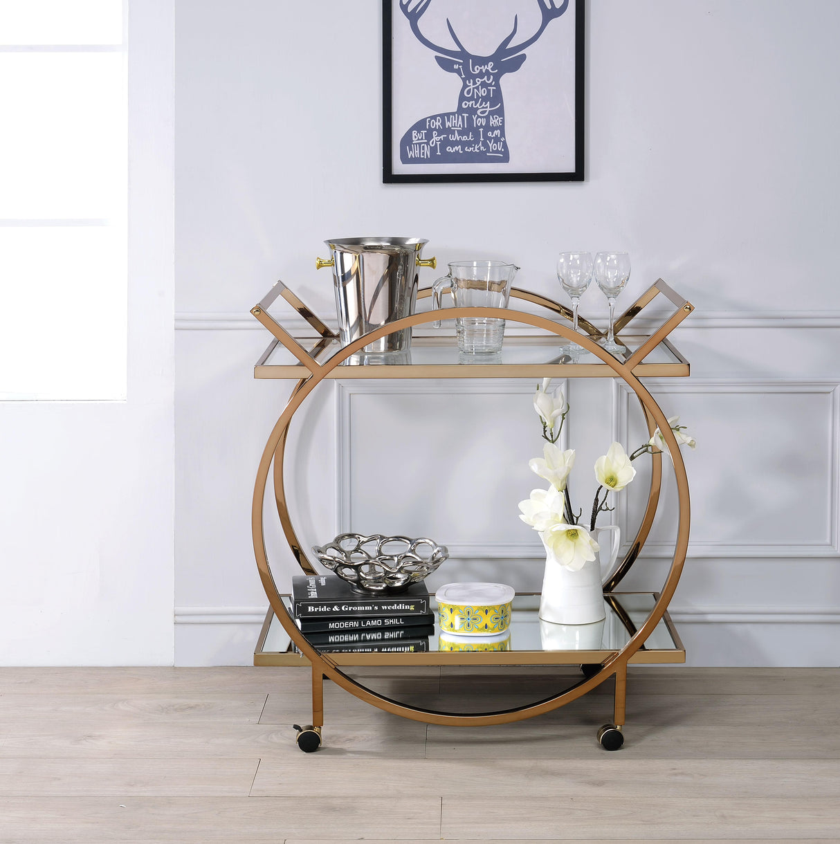 Traverse Champagne & Mirrored Serving Cart - galleria furniture outlet
