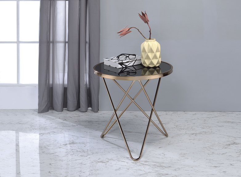 Valora Champagne & Black Glass End Table - galleria furniture outlet