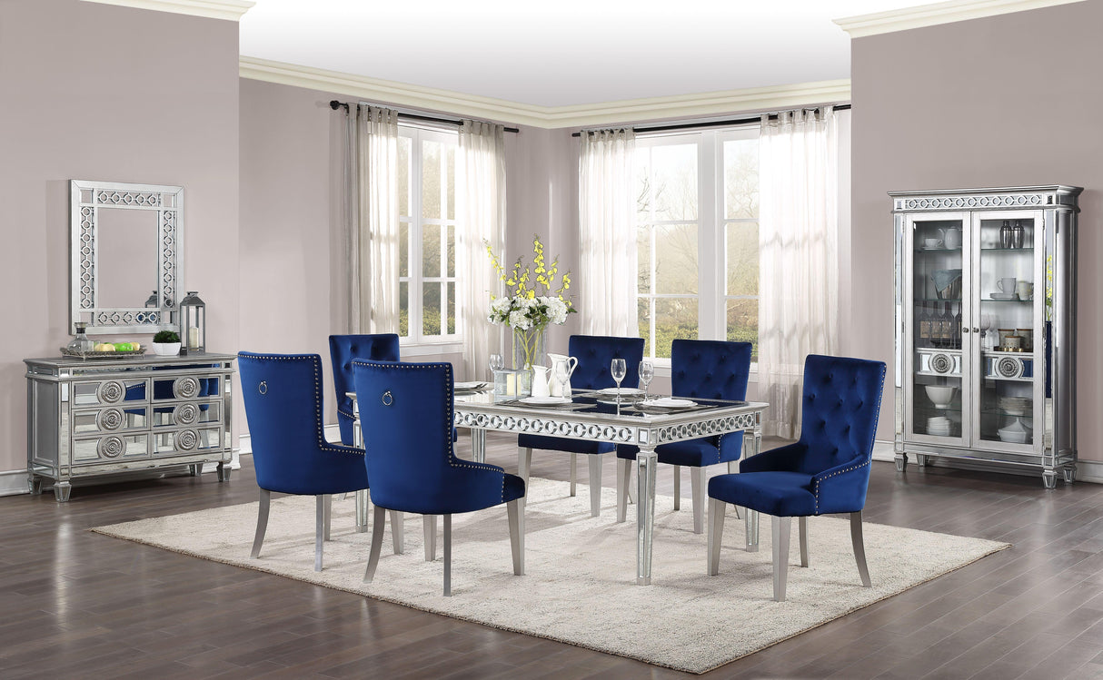 Varian Mirrored & Antique Platinum Dining Table (72"L) - galleria furniture outlet