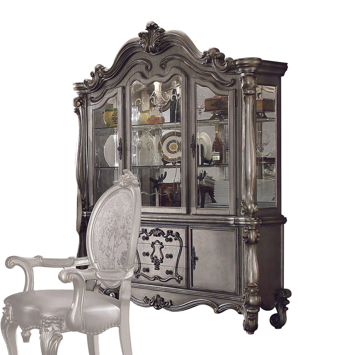 Versailles Antique Platinum Hutch & Buffet - galleria furniture outlet