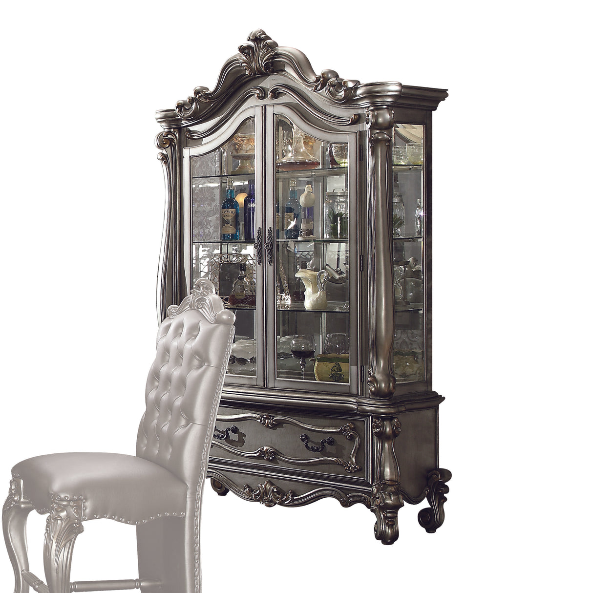 Versailles Antique Platinum Curio Cabinet - galleria furniture outlet