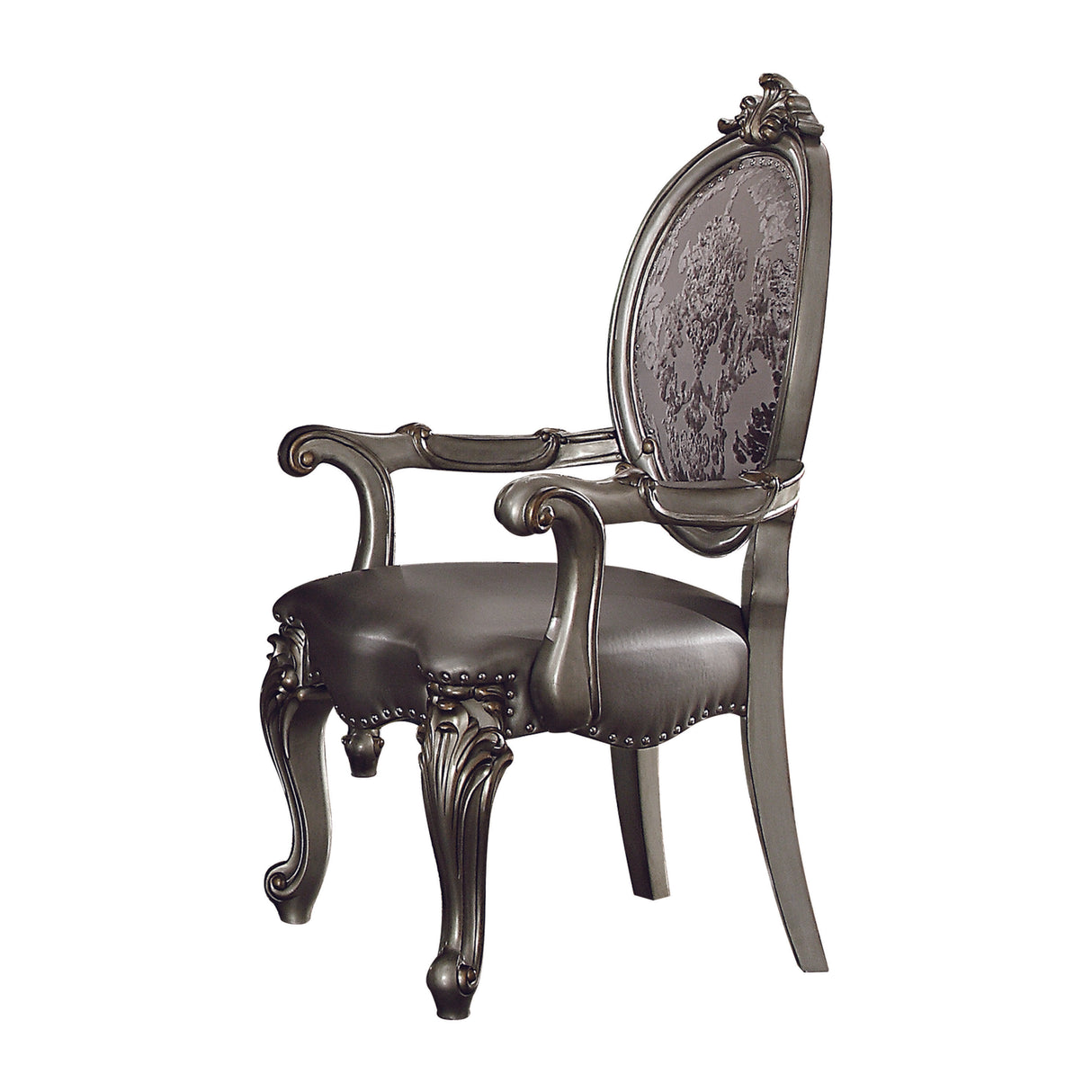 Versailles Silver PU & Antique Platinum Arm Chair - galleria furniture outlet