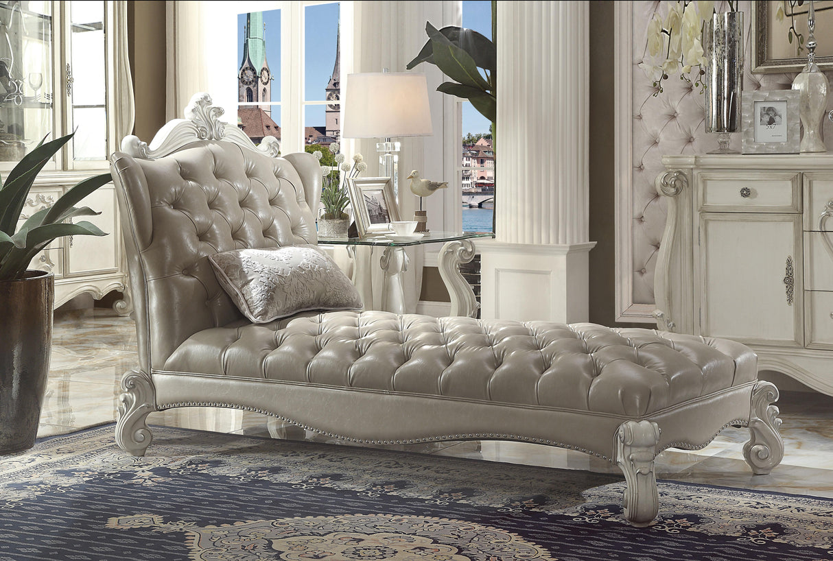 Versailles Vintage Gray PU & Bone White Chaise & Pillow - galleria furniture outlet