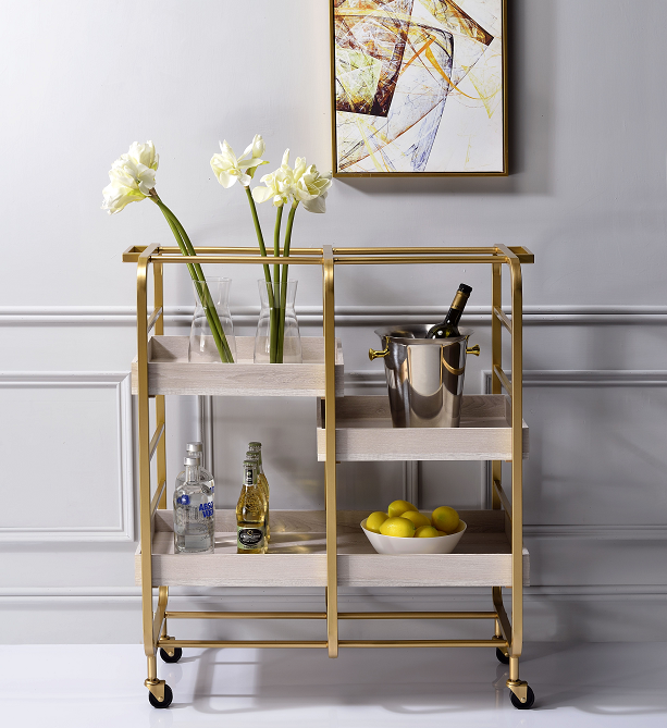 Vorrik Gold & White-Washed Serving Cart - galleria furniture outlet