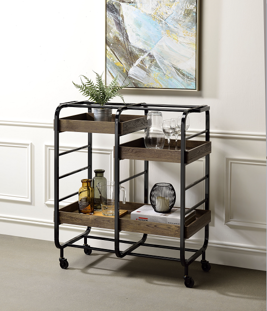 Vorrik Black & Walnut Serving Cart - galleria furniture outlet