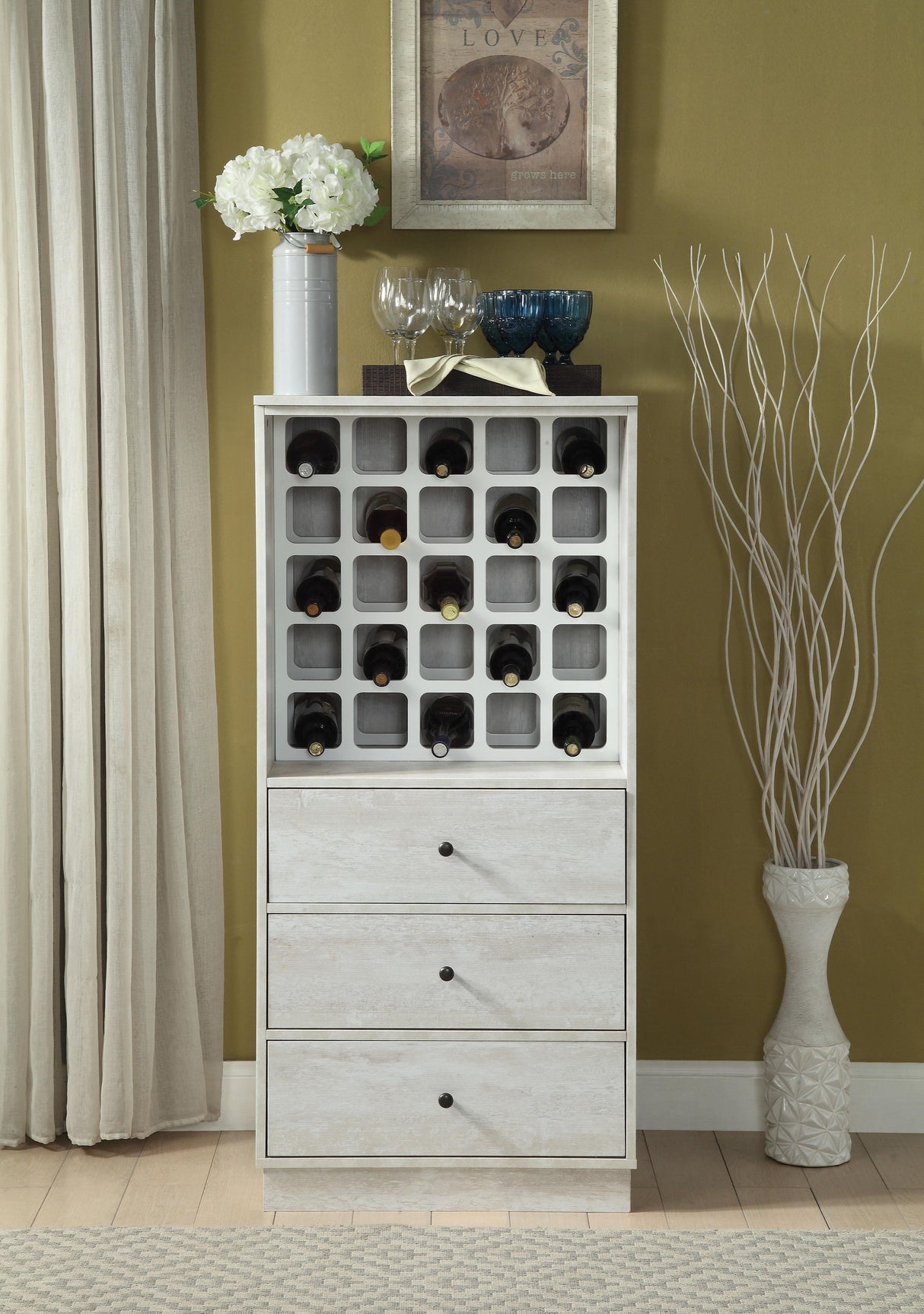Wiesta Antique White Wine Cabinet - galleria furniture outlet