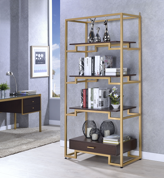 Yumia Gold & Clear Glass Bookshelf - galleria furniture outlet