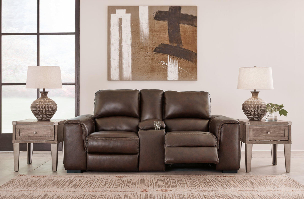 Alessandro Power Reclining Loveseat with Console - galleria furniture outlet