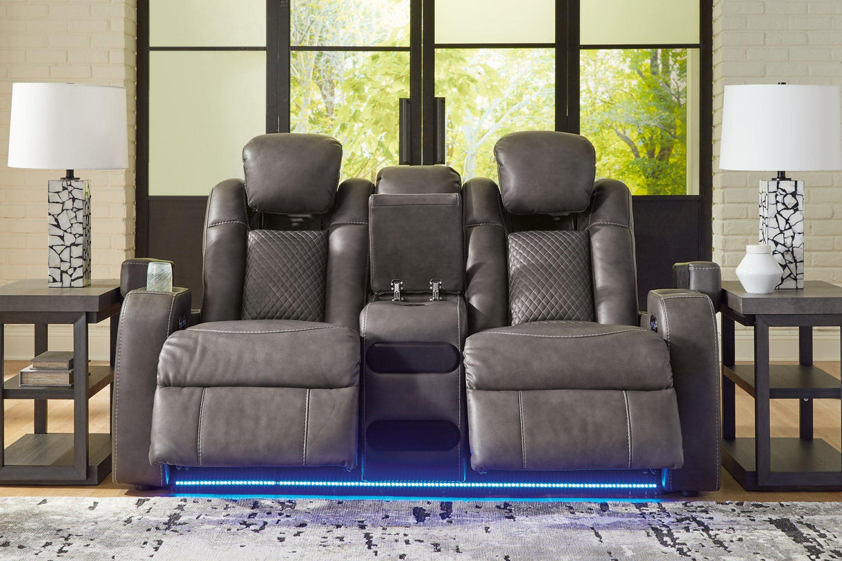 Fyne-Dyme Power Reclining Loveseat with Console - galleria furniture outlet
