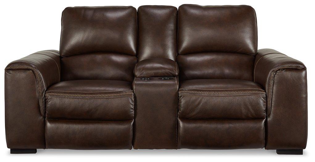 Alessandro Power Reclining Loveseat with Console - galleria furniture outlet