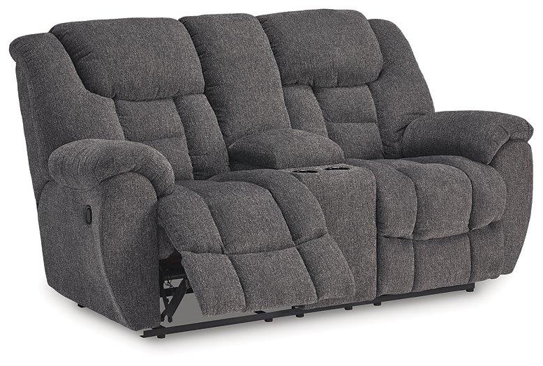 Foreside Reclining Loveseat with Console - galleria furniture outlet