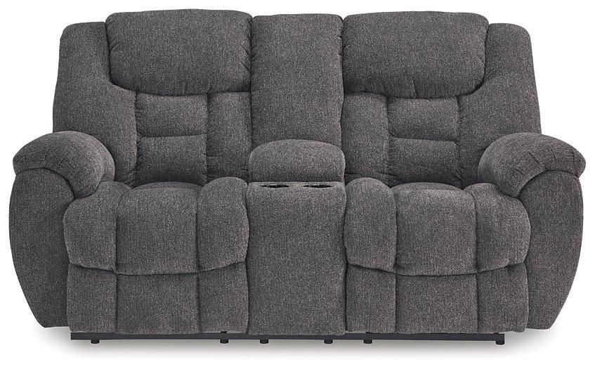 Foreside Reclining Loveseat with Console - galleria furniture outlet
