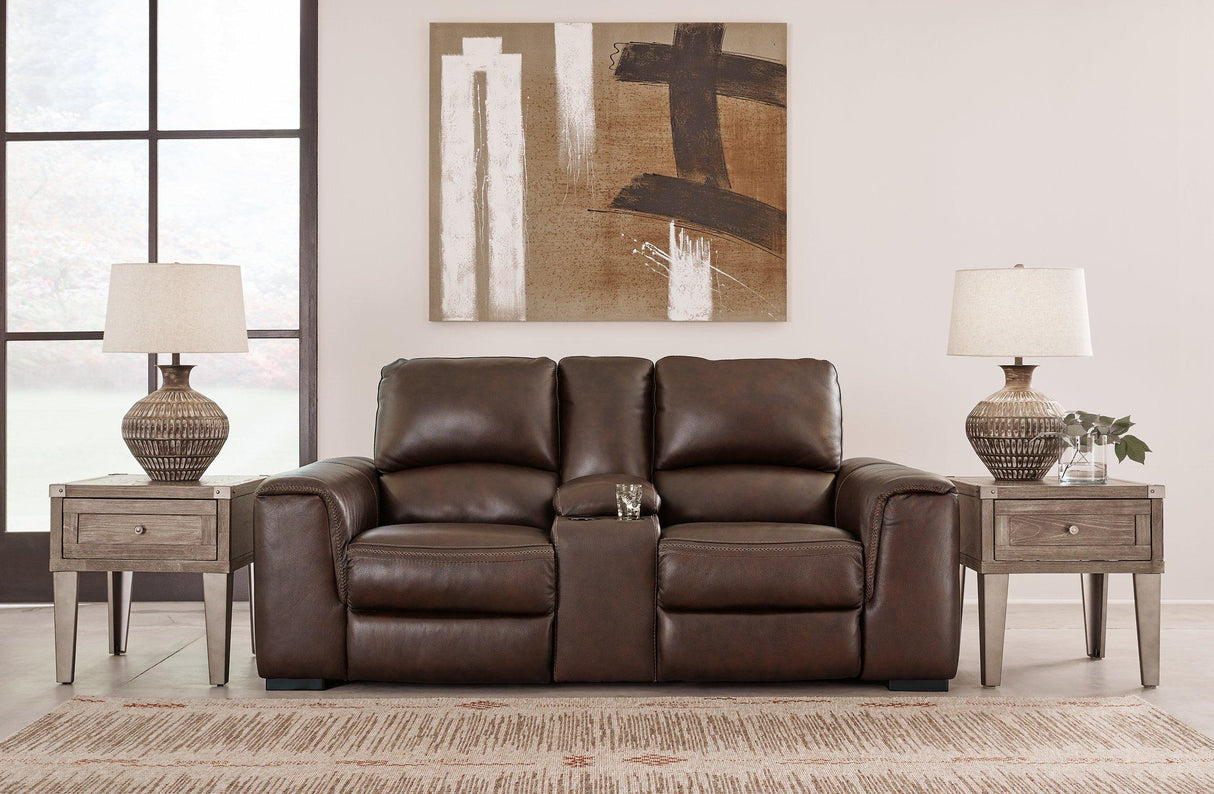 Alessandro Power Reclining Loveseat with Console - galleria furniture outlet
