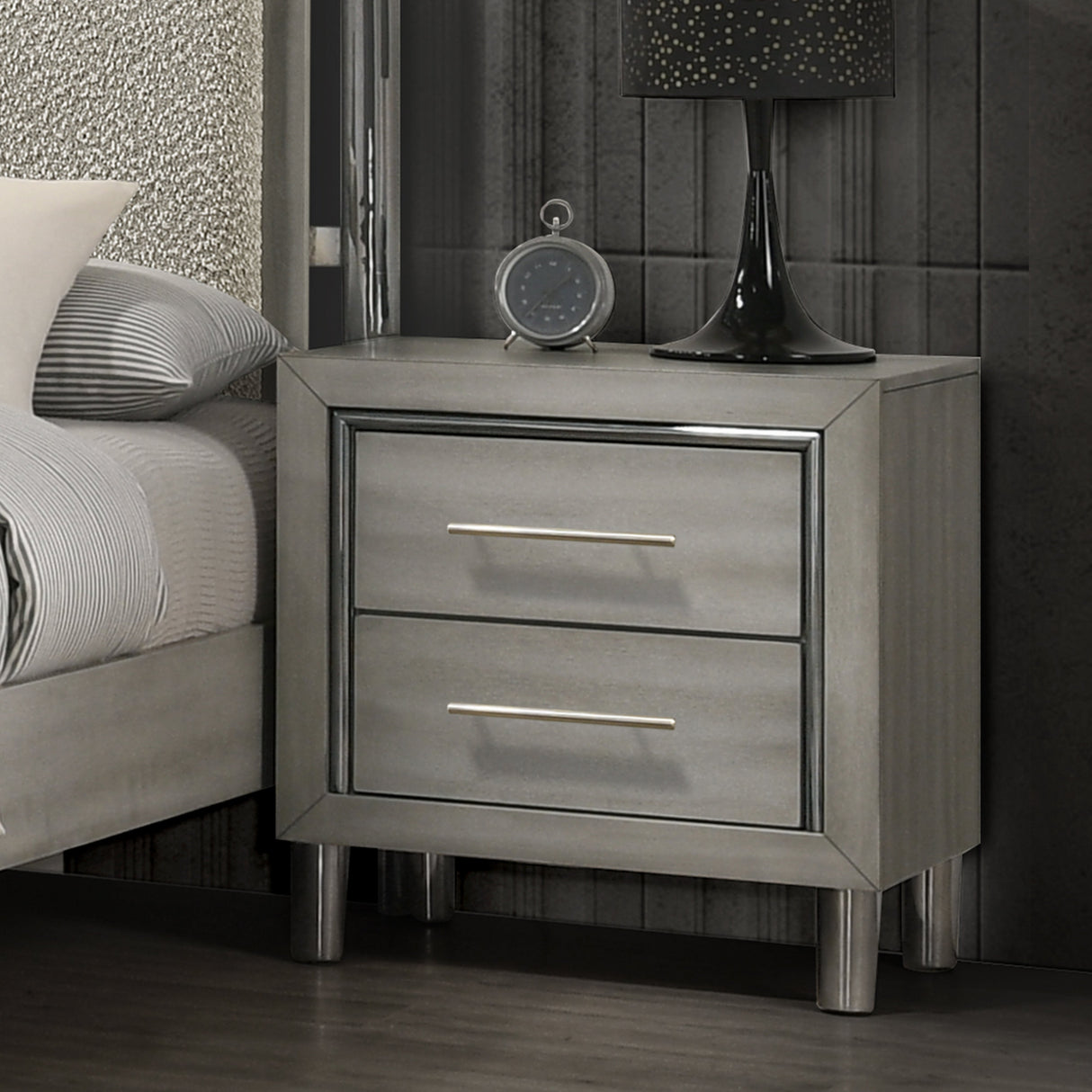 Lennox 2 Drawer Nightstand-Gray