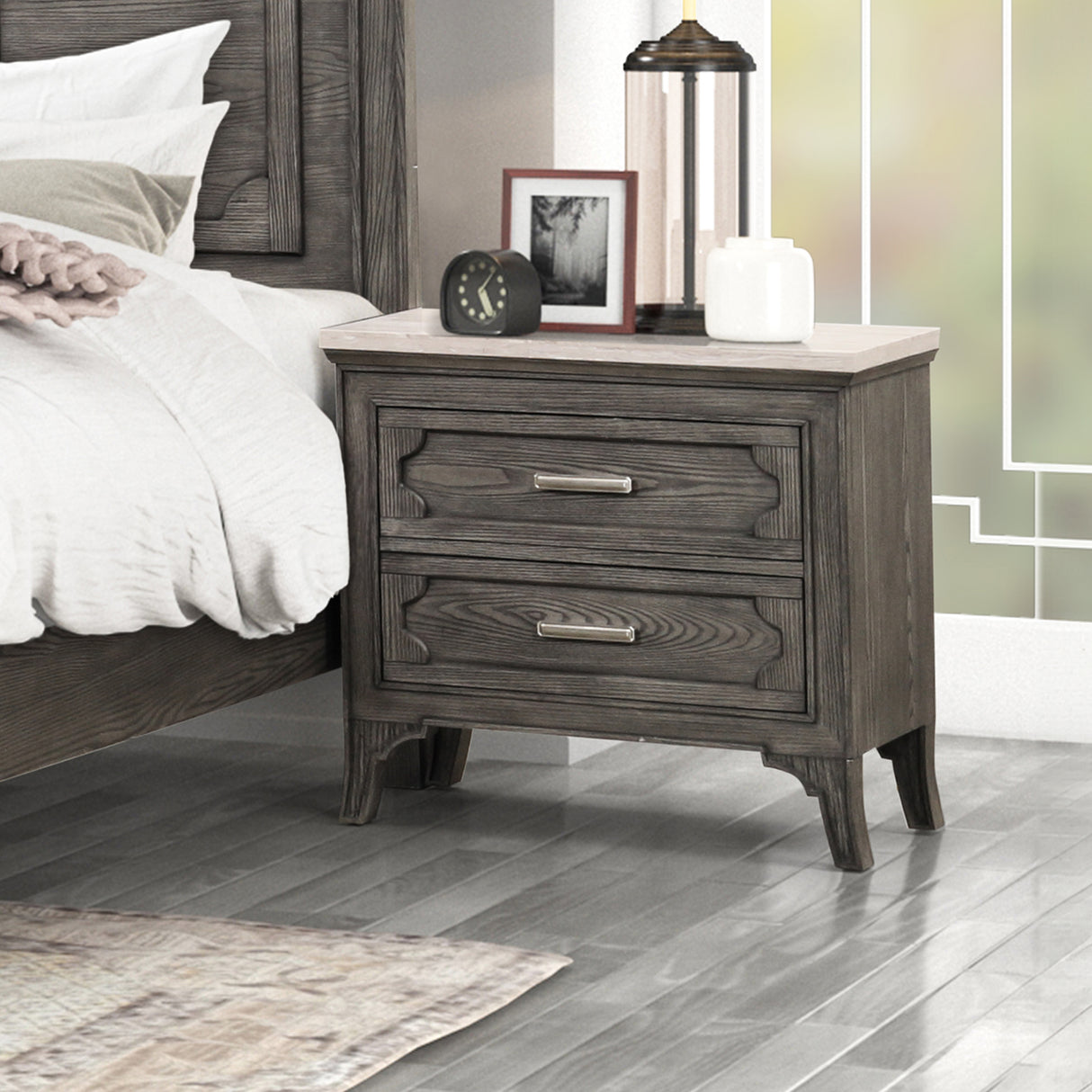 Lisbon Marble Top Nightstand-Gray